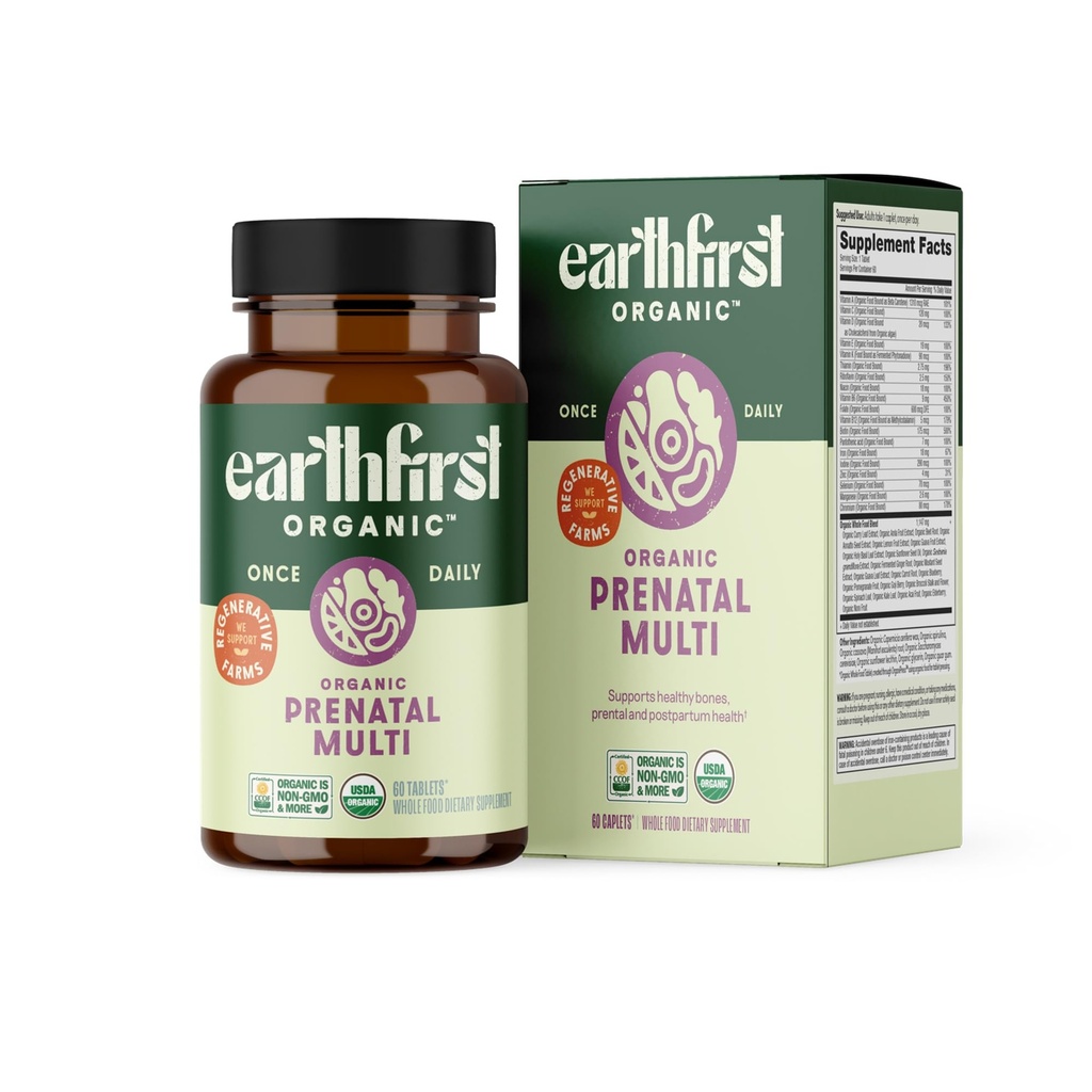 Prenatalni enkrat dnevno multivitaminski za ženske za spočetje, nosečnost, postpartum in dojenje, folat, železo in organsko celotno živilsko mešanico, Vegan, 60 Count