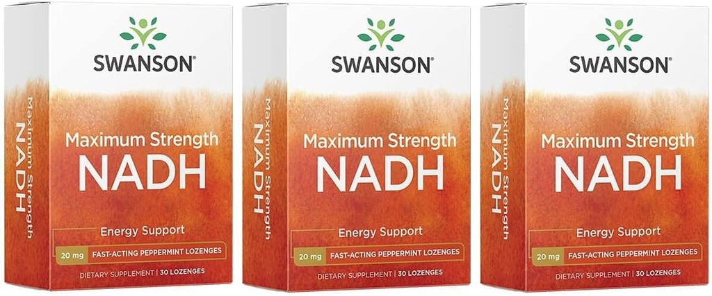Swanson maksimalna moč NADH - hitro delujoče poprove mete Lozenges za spodbujanje zdravja možganov in energetske podpore - Vitamin B3 koencim za pomoč boj proti utrujenosti - (30 tablete, 20mg vsak) 3 pakiranje