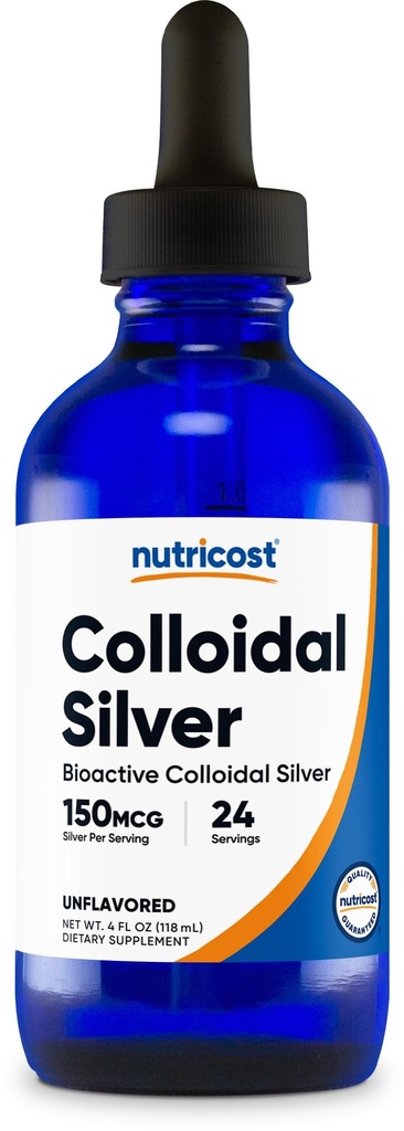 Nutricost Colloidal Silver 4oz - Kobalt modre steklene steklenice, Bio-aktivno koloidno srebro