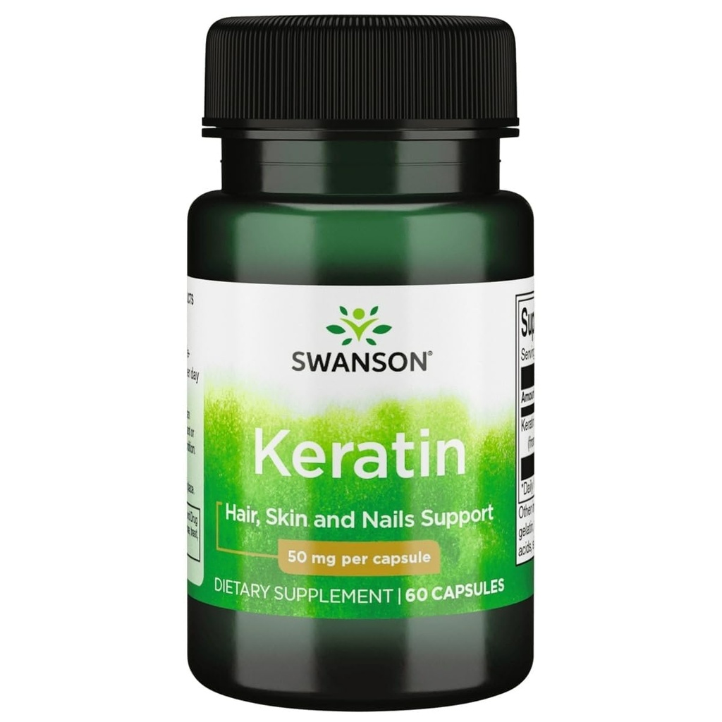 Swanson Keratin (iz tibetanske volne) - Naravni dodatek za spodbujanje zdravih sklepov, las, kože in nohtov - pomaga hranilno zdravo povezana tkiva - (60 kapsule, 50mg vsak)