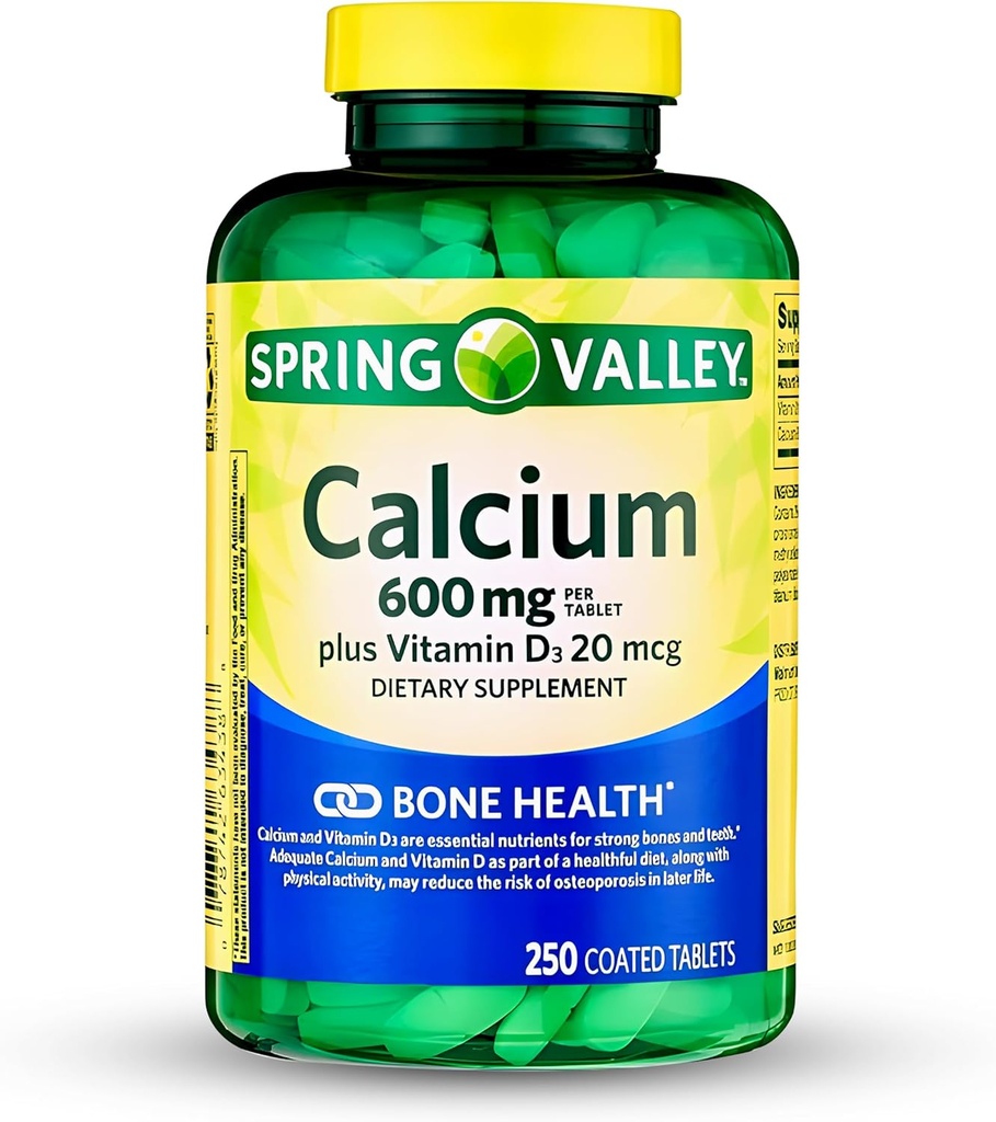 Spomladi Valley Calcium Supplement- Calcium 600 mg z vitaminom d3 za močnejše zdravje kosti-250 tablet