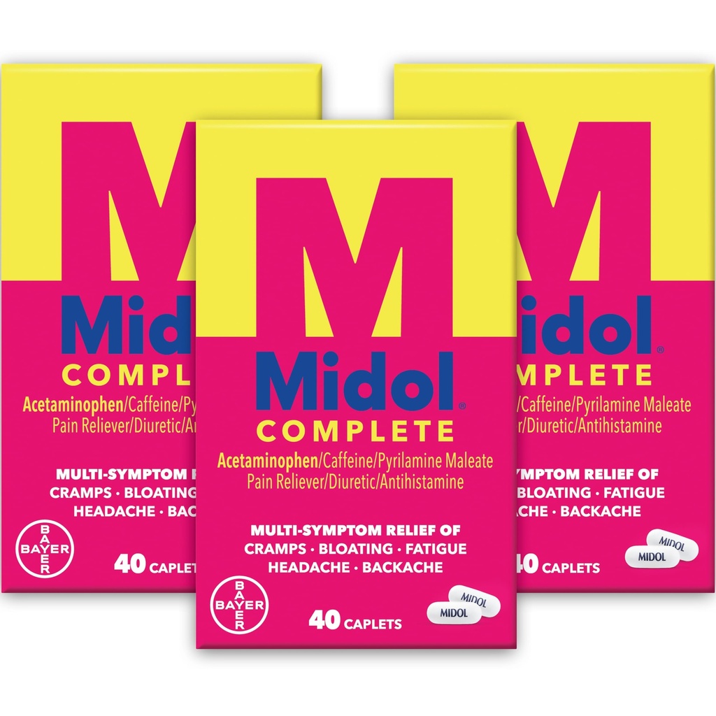 Midol Complete Menstrual Pain Relief Caplets z acetataminofen za obdobje Cramps, in Menstrual Symptom Relief - 40 Število (Pack 3) (Packaging May Vary)