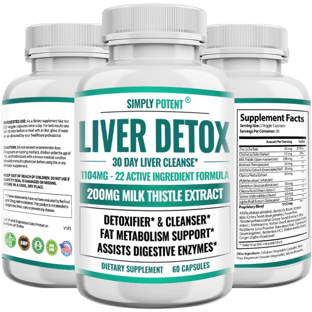Jetrna čistila Detox in popravila dodatek, Artichoke Extract Jetrno zdravje Formula w 22 Zelišča za podporo jeter, Jetrna Detox Čistilne tablete - mleko Thistle Dandelion Kurvične ingverjeve pese cink, 60 kapsul