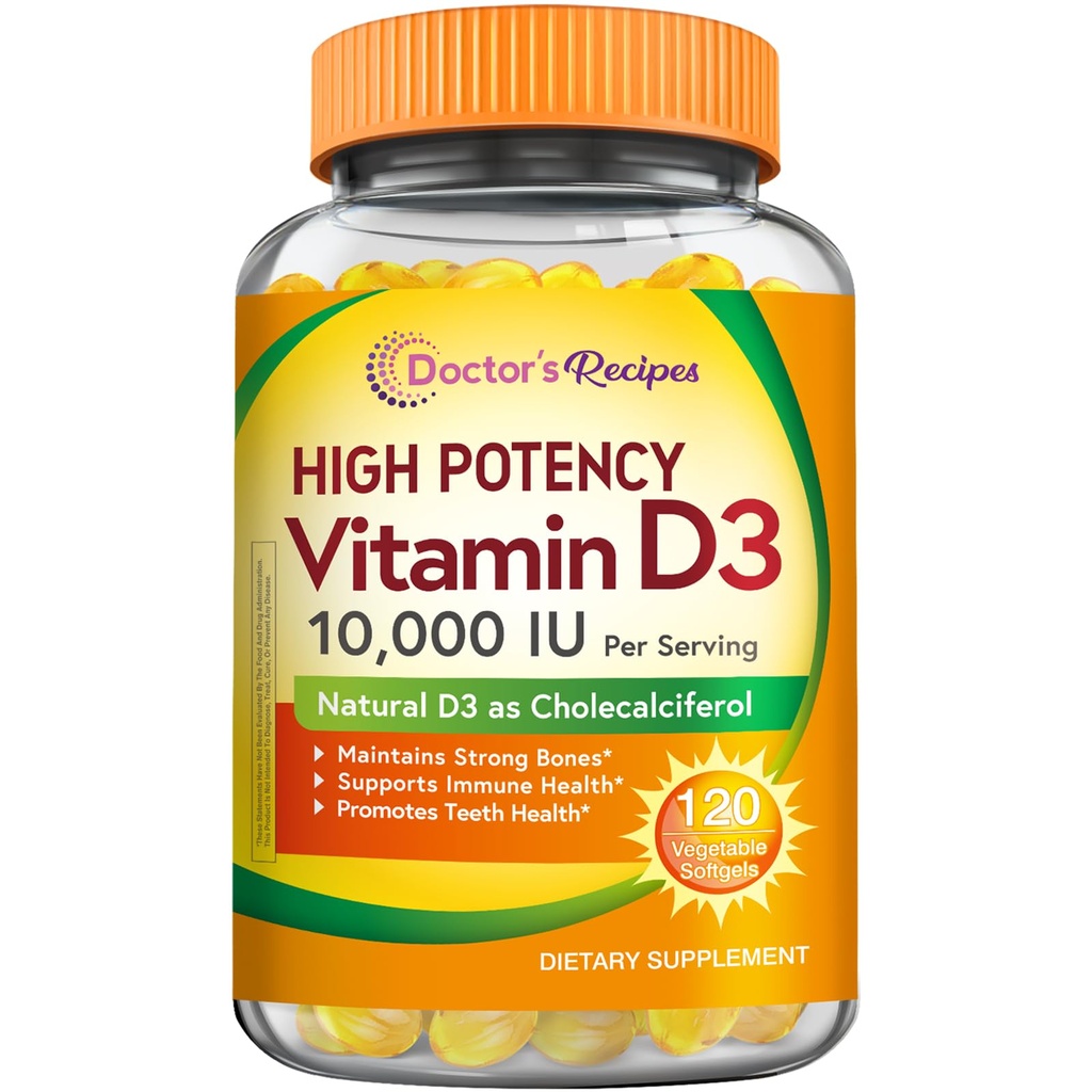 Zdravnikovi recepti Vitamin D3 10000 IU, Kosti, Zobje, in imunske podpore, Non-GMO, No želatina, Gluten ali soja, 120 Vegetarian Softgels