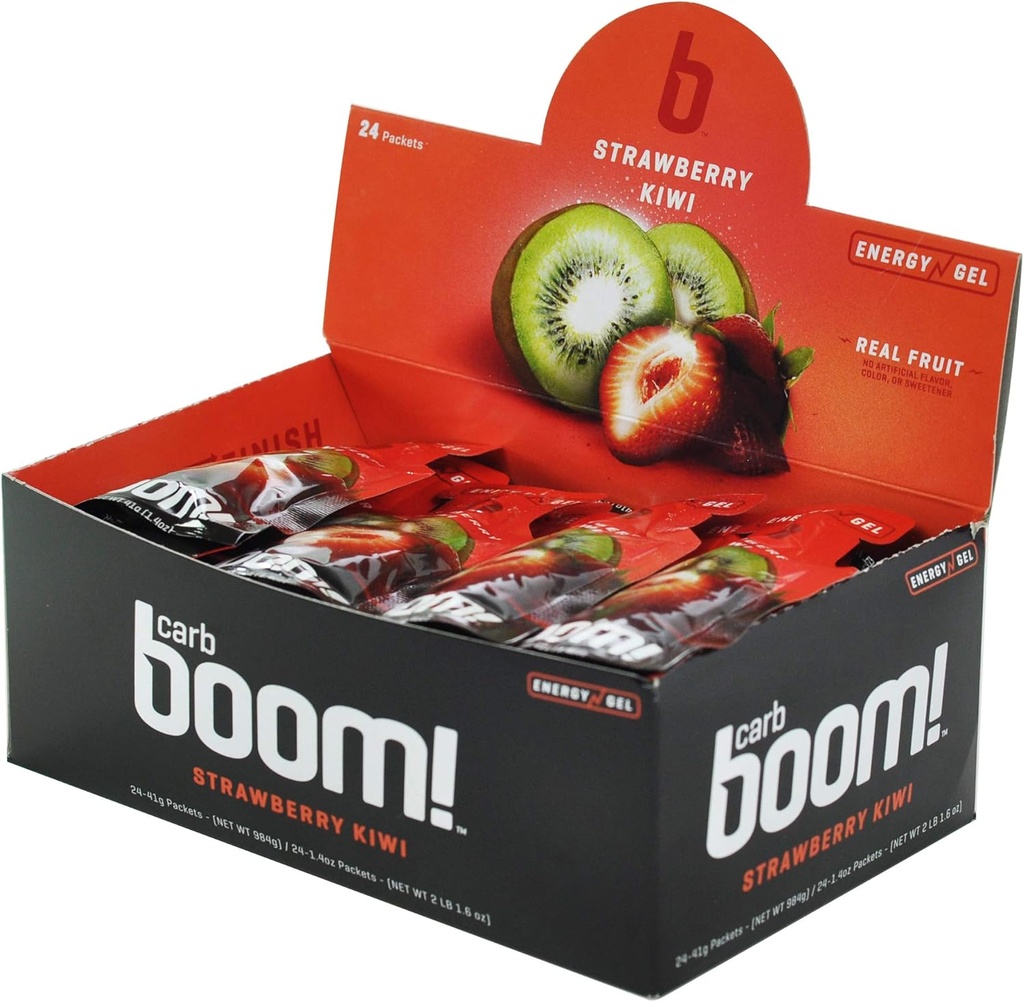 Boom Nutrition - Carb Boom Energy Gel - Fruit-Flavored Energy Gel - Workout Gel - Energy Gel za kolesarjenje - Tekoči Gel - Naravna energija Gel - Jagodna Kiwi (24 Pack)