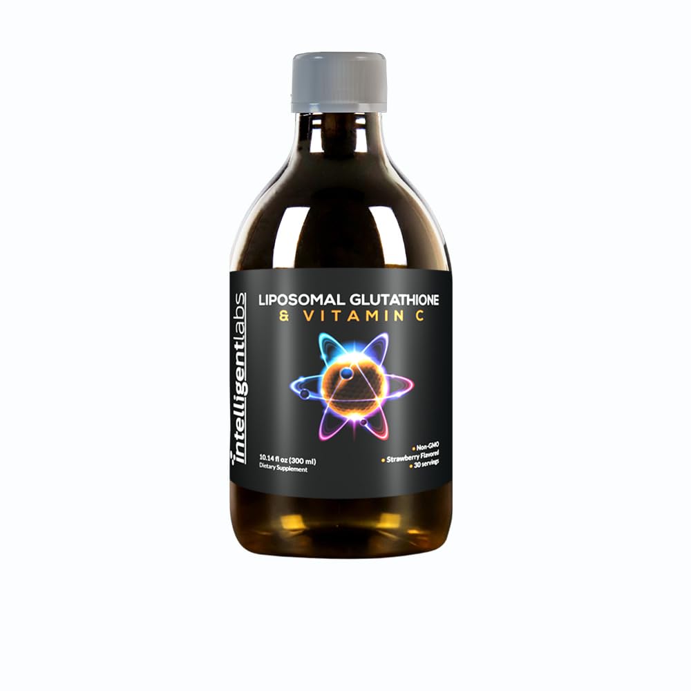Inteligentni laboratoriji Liposomski glutation + vitamin C, napredna formula tekočega antioksidanta, 500 mg zmanjšanega L-glutationa + 1000 mg vitamina C na obrok, 30 Serving, brez soje