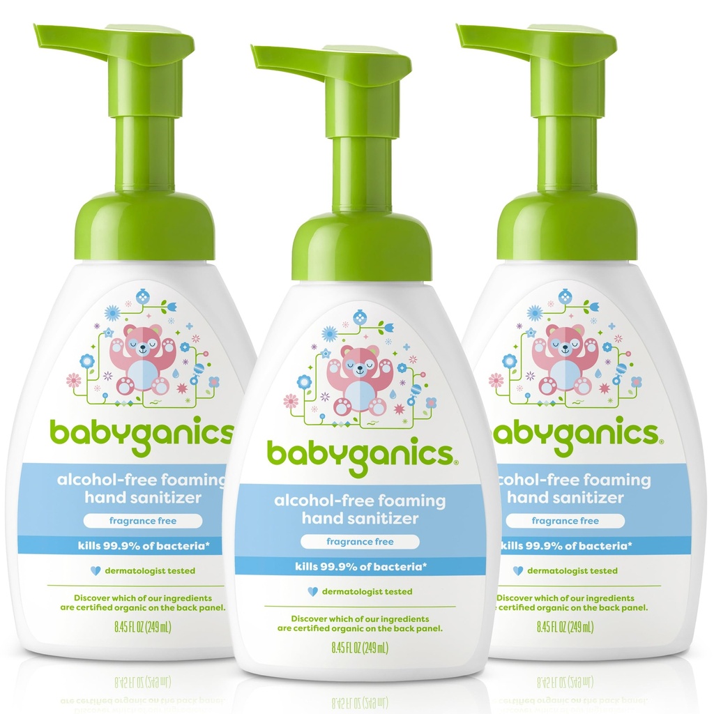 Babyganics Alkohol brez pene Sanizer, črpalka steklenica, Fragrance brezplačno, 8.45 oz, 3 pakiranje