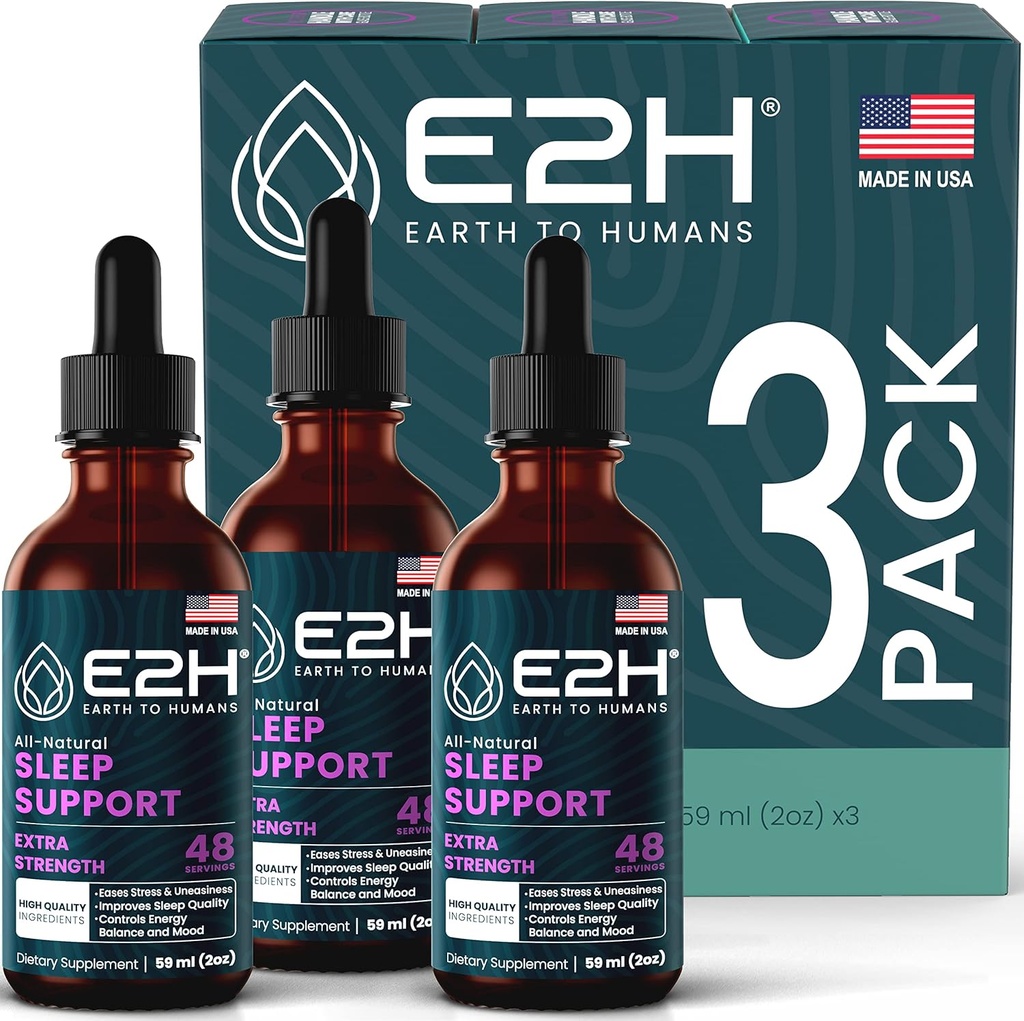 E2H Naravna pomoč za spanje - Tekoči melatonin s kamilico, Theanine - spanje boljše, globje, daljše - Vegan, brez GSO - Zagotavlja stresno lajšanje (3 steklenice)