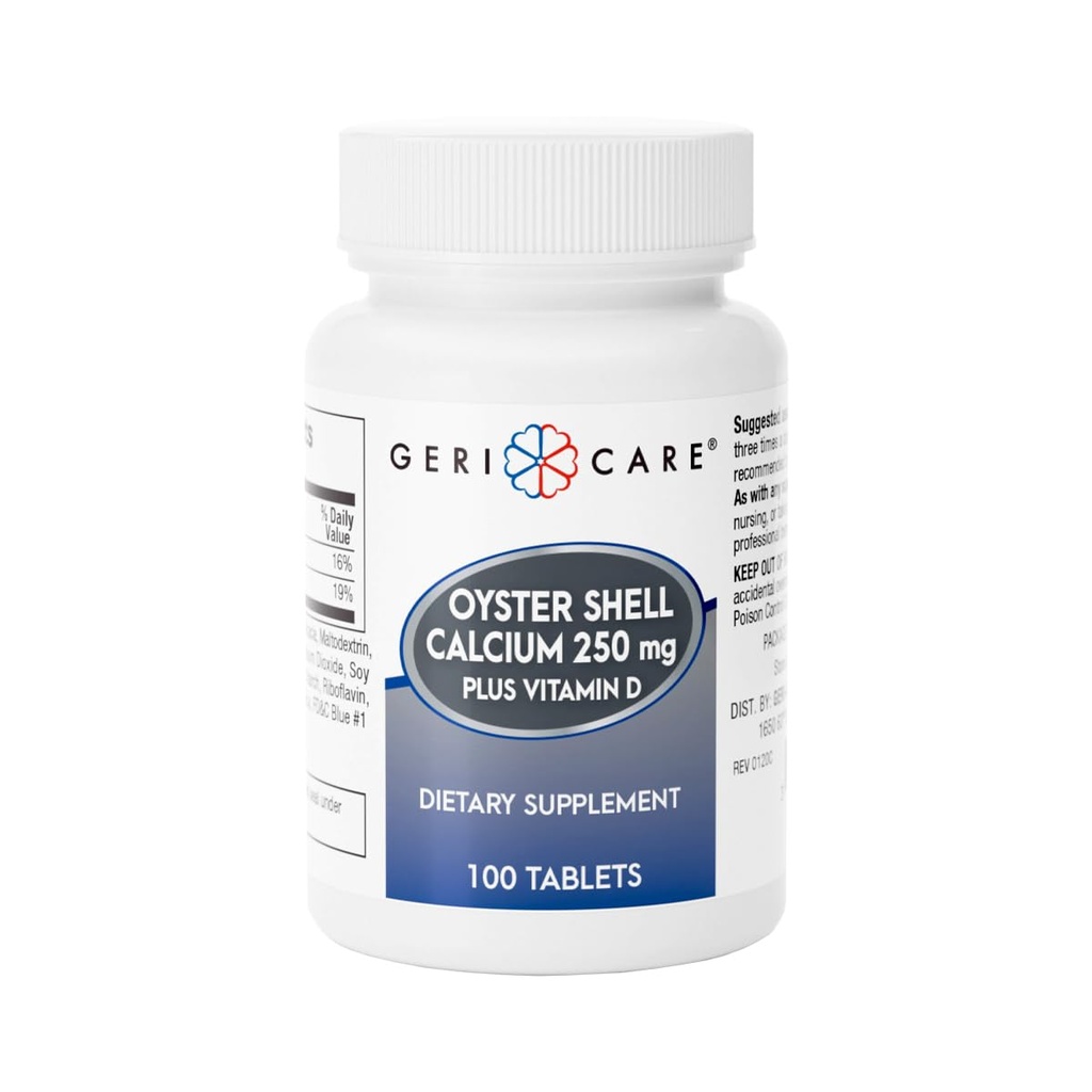Gericare Oyster Shell Calcium 250mg, Vitamin D 125IU tablete, Bone Health Nutritional dodatek, 100 Število (Pack od 1)