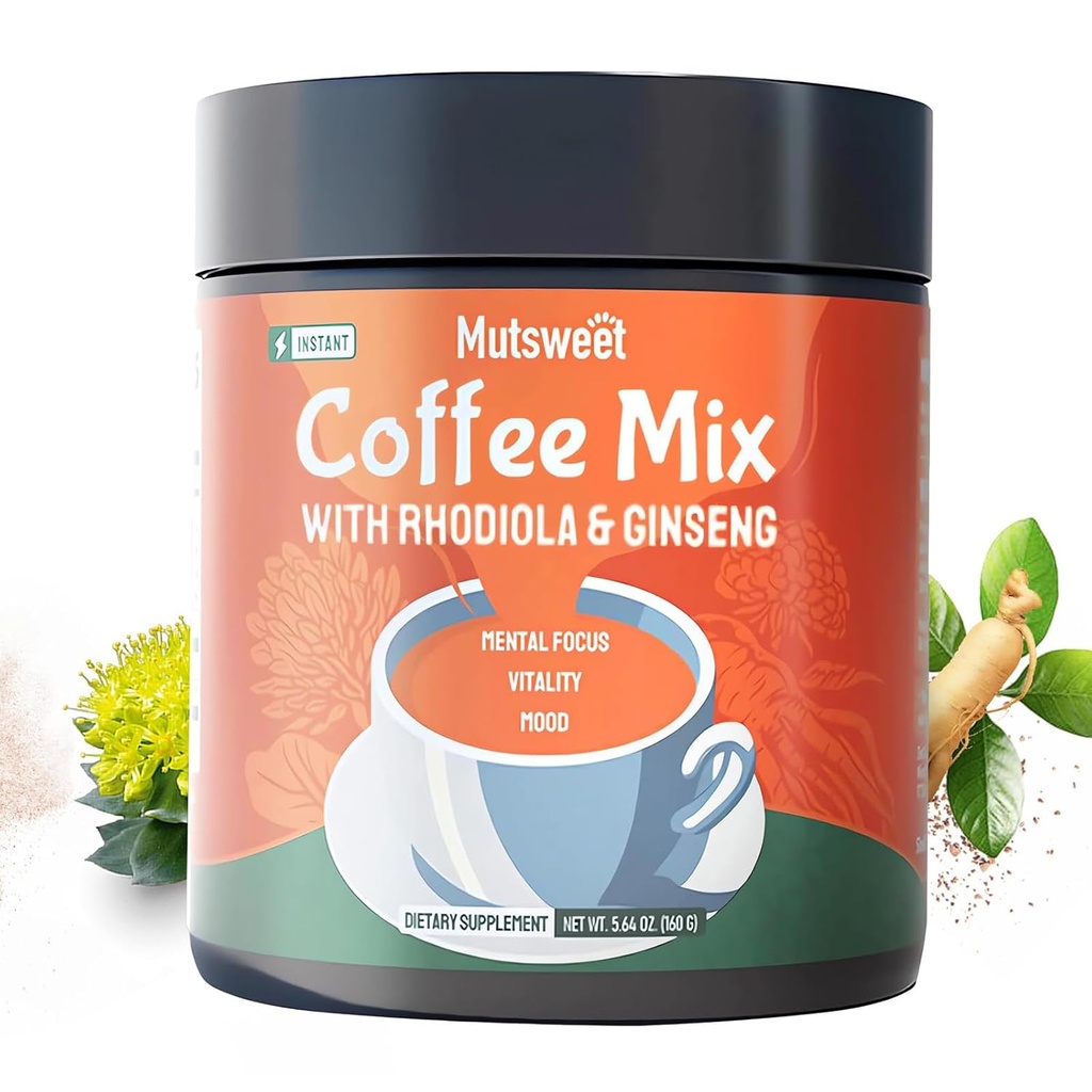 Mutsladka Rhodiola Rosea Instant Coffee Mix z ginseng dopolnilo, 40 Serving, Coffee Alternative Powder, Ginseng ekstrakt, Tla kava podpora energije, Mood, Stres, Stamina