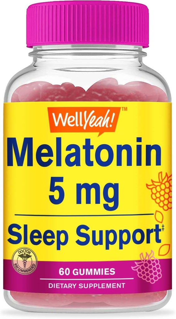 WellYeahe Melatonin Gumies 5 mg - Naravne izvorne arome - Gummy dodatek brez zdravil - Gluten brezplačno in želatina brezplačno, vegetarijansko - 60 Gumies