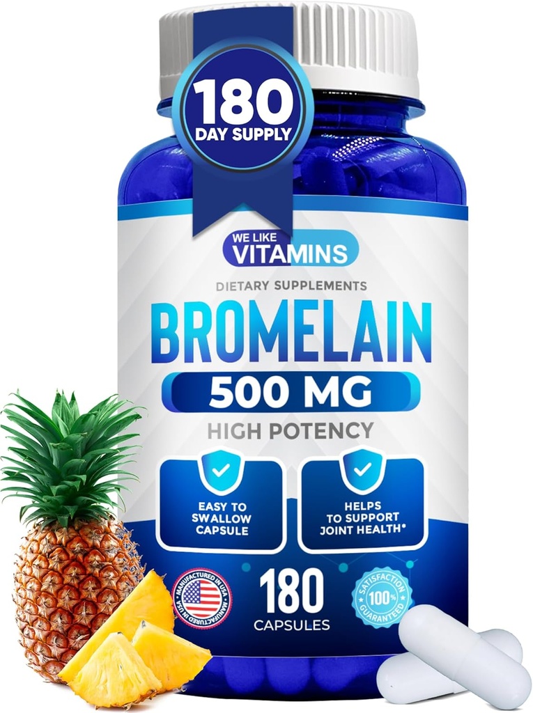 Radi imamo vitamine Bromelain 500 mg Kapsule - 1200 GDU/Serving - Bromelain dodatek iz ekstrakta Ananas - Proteolitični encimi za prebavljanje, Absorpcijo, bolečine v sklepih, bolečine v mišicah - 180 kapsul