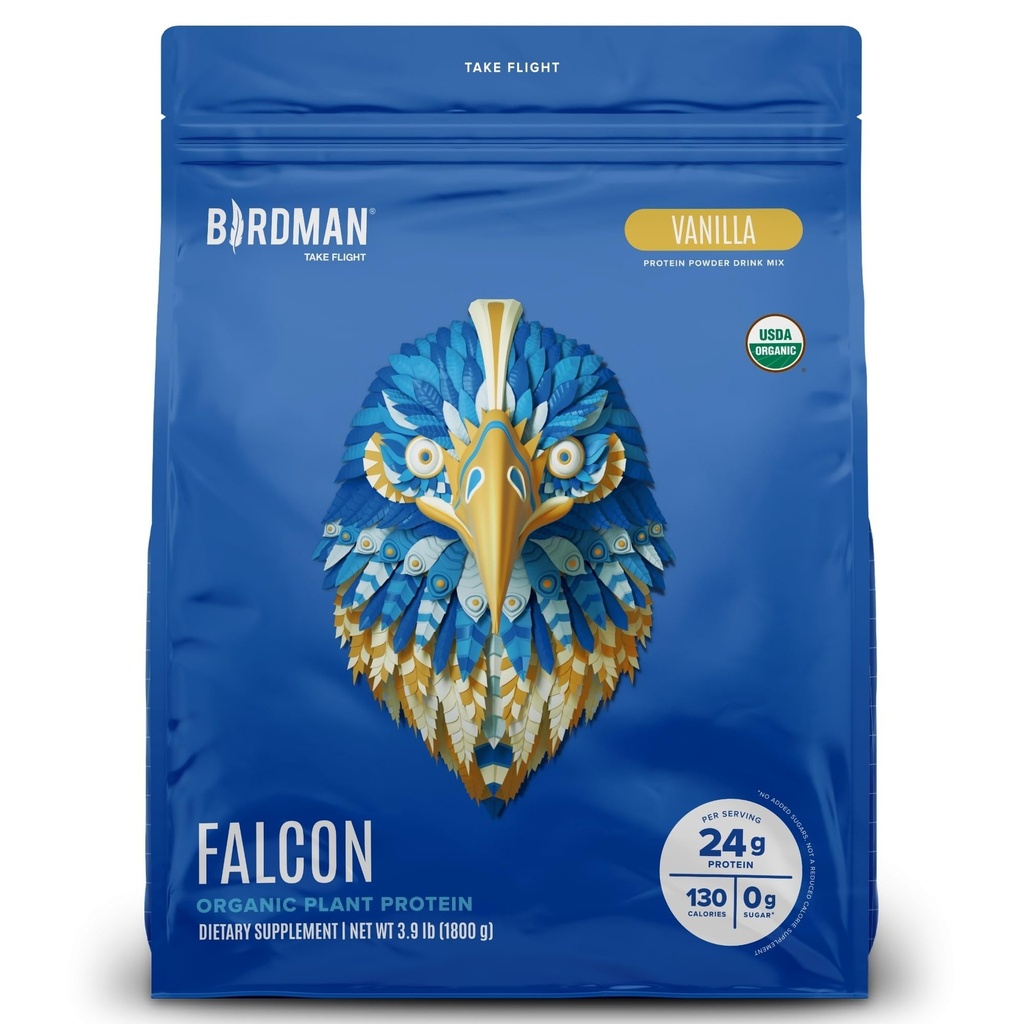 Birdman Falcon Vegan Protein Powder Organic, Stevia & Sugar Prosti, Rastlinske beljakovine, Nizki ogljikovi hidrati, Mlečni, Keto, Newhey Protein, Probiotic, Pea Protein 