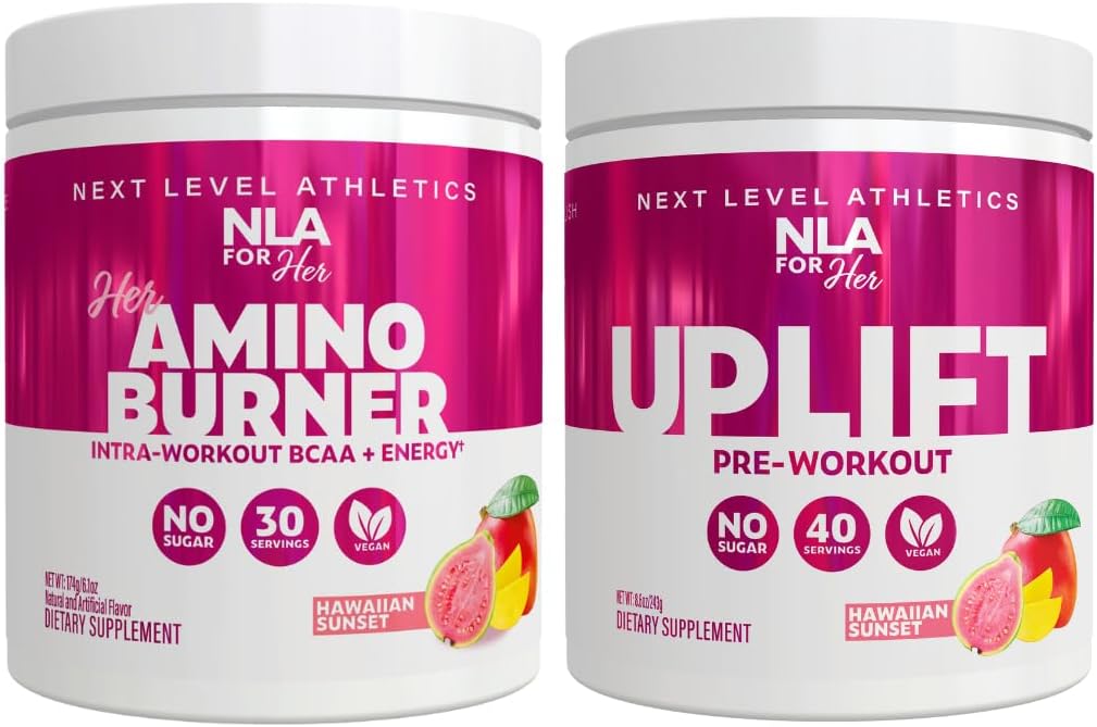 NLA za njen pred/intra vadbeni sklad (vključuje njen termogenski Amino Havajski sončni zahod in Uplift Pre Workout Havajski sončni zahod)