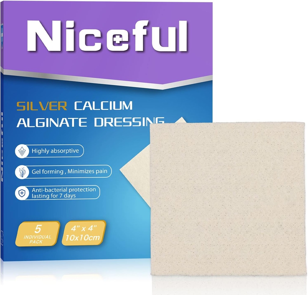 Srebrno kalcij rane obleko 4X4, HSA FSA upravičen, visoko Absorbent Ag srebro kalcij alginat rane obleko Pads mehko, 5 kosov