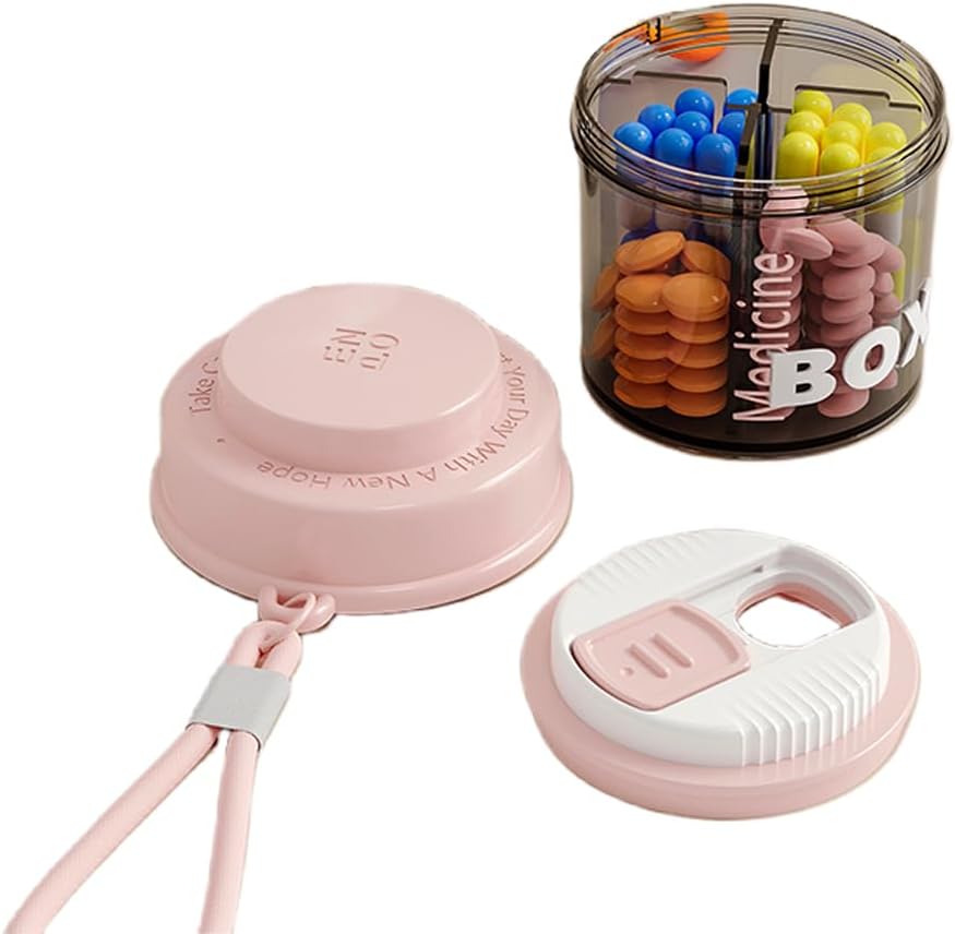 Rožnate tablete Škatla za ženske torbice, majhne tablete Box, potovalne tablete Organizator, 4 oddelki za tablete steklenice, prilegajo žep, tablete za ročno uporabo, potovalne tablete primeru (Pink)