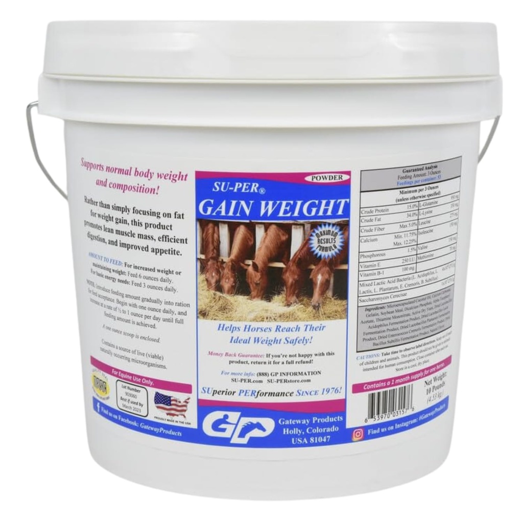 SU-PER Pridobite težo za konje - Equine dopolnilno težo za konje - spodbuja Lean Muscle Mass, Digestion & Appetite - 10 Pound, 1 mesec dobave
