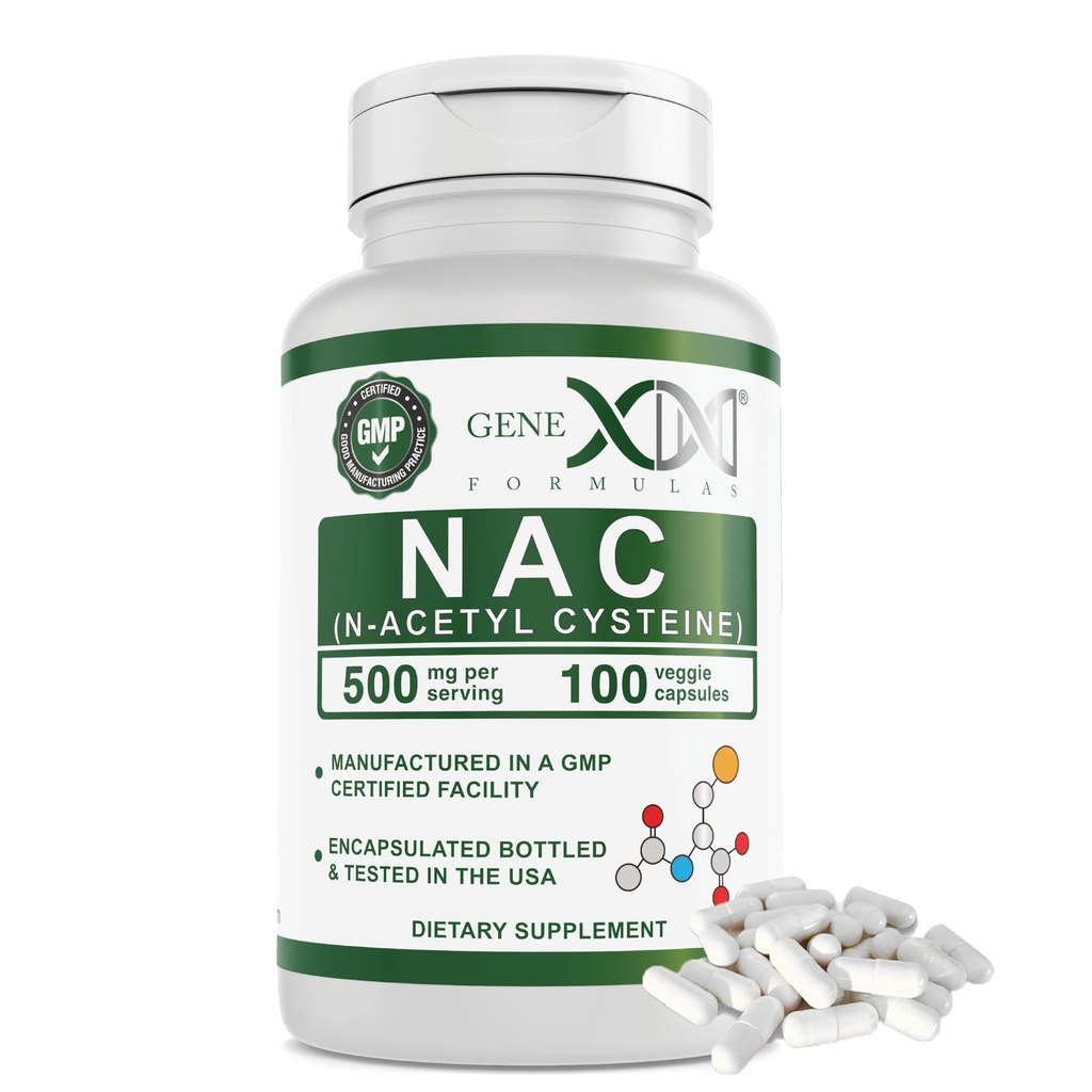Genex Formule NAC 500 mg (100 kapsul) N- acetil cistein, podpira zdravje jeter - ne- GMO, Gluten Free, Vegan (3 mesec oskrbe)