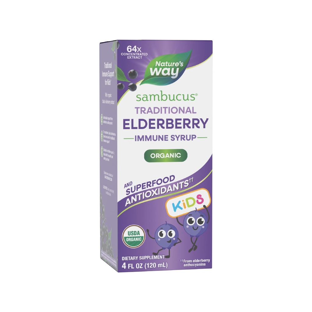 Naravoslovna pot Sambucus Elderberry Tradicionalni Imunski sirup za starost 1+, Tradicionalna Imunska podpora*, Antioksidant Podpora*, Izvleček črnega Bezga, USDA Certified Organic, 4 Fl Oz