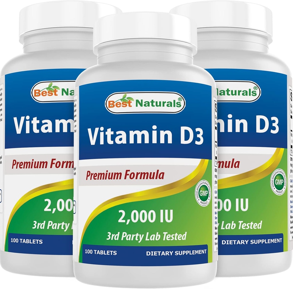 Best Naturals Vitamin D3 2000 i.e. (50 μg) - 100 tablet - 100 dni zaloga - pomaga pri podpiranju imunskega zdravja, močnih kosti in zob, in mišice funkcijo (100 število (Pack 3))