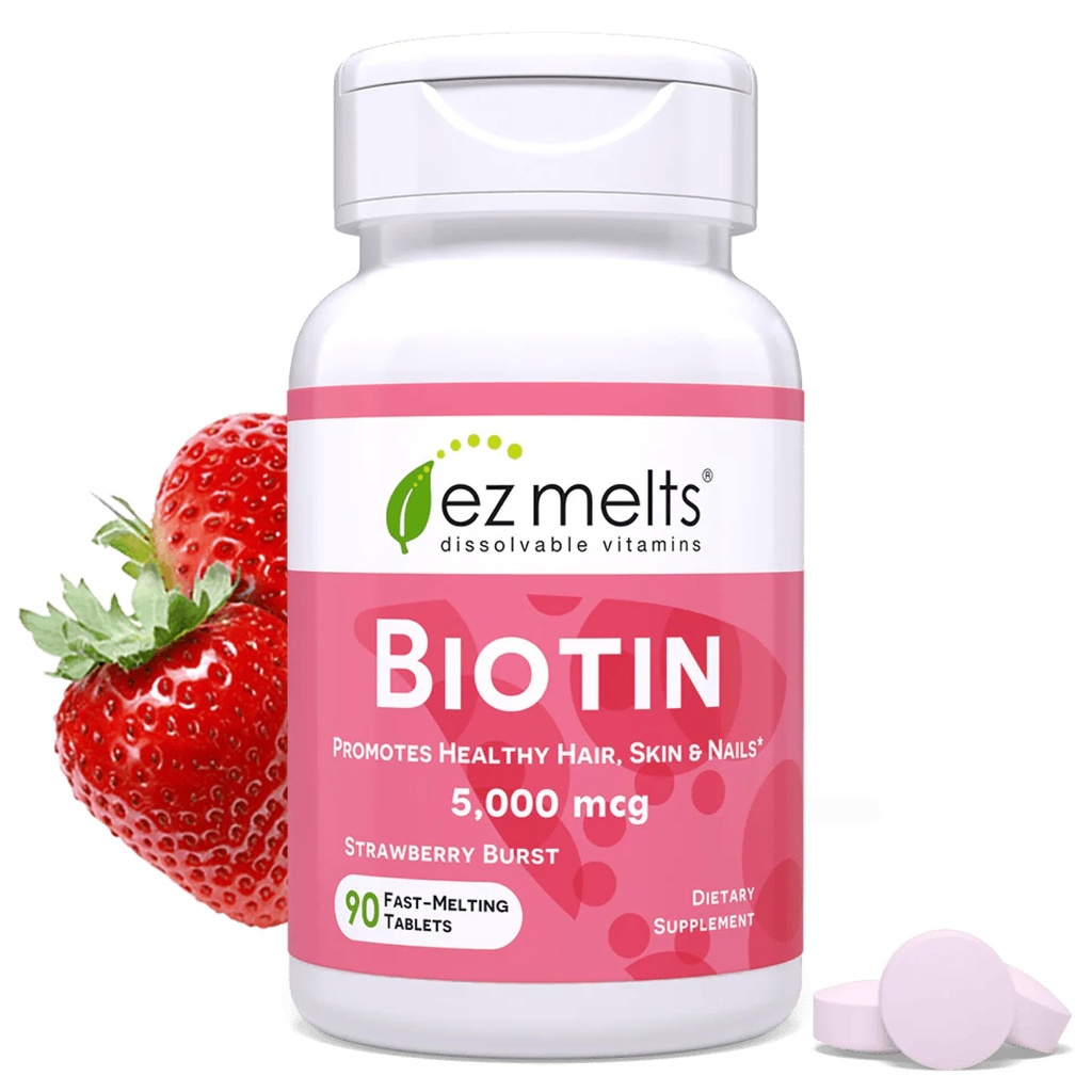 EZ taline Razrešljiv Biotin 5000 mcg, Podpora za lase, kožo in nohte, Sugar-free, 3-mesečna dobava - 1 pakiranje