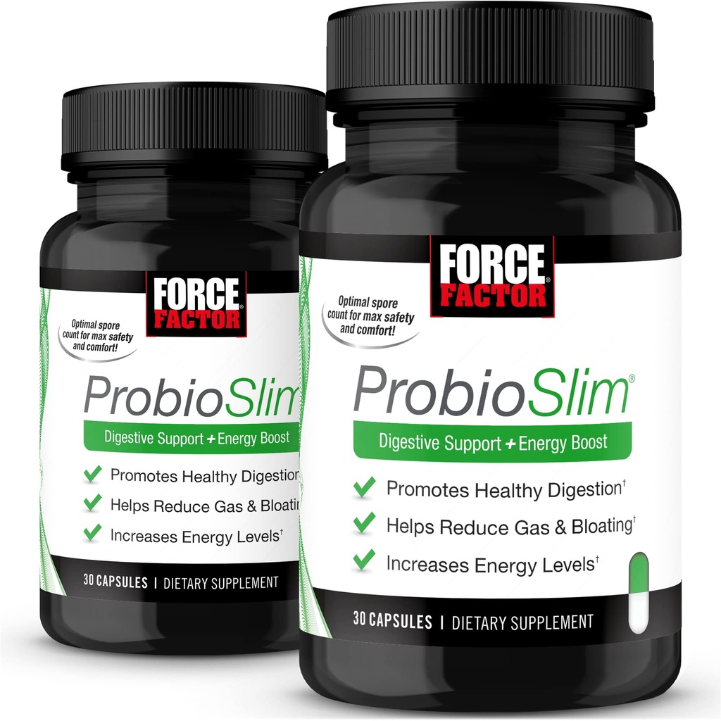 FORCE FACTOR ProbioSlim, 2-pak, probiotični dodatek za ženske in moške s probiotiki in izvleček zelenega čaja, zmanjšanje plina, napenjanje, zaprtje, podpora Prebavno zdravje in črevesje zdravje, 60 kapsul