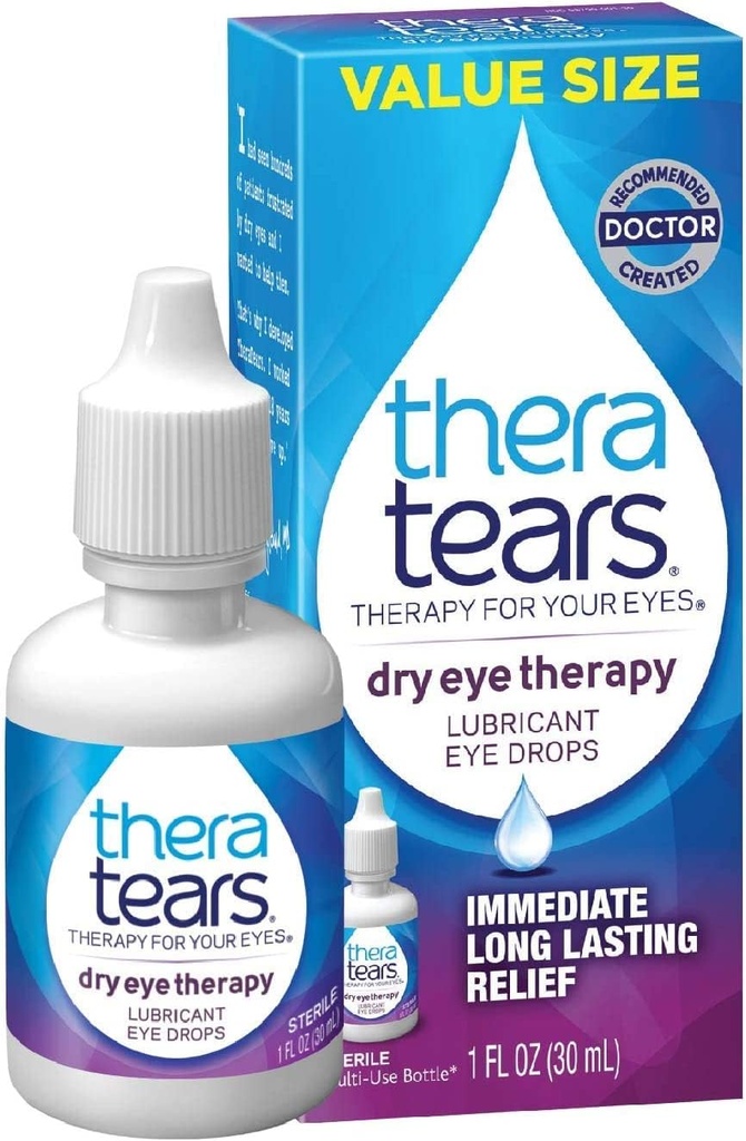 TheraTears Suhe očesne terapije Lubrikantne kapljice za oči Dvojno pakiranje, (2 x 30ml steklenice) + 1,0 Fl Oz steklenica