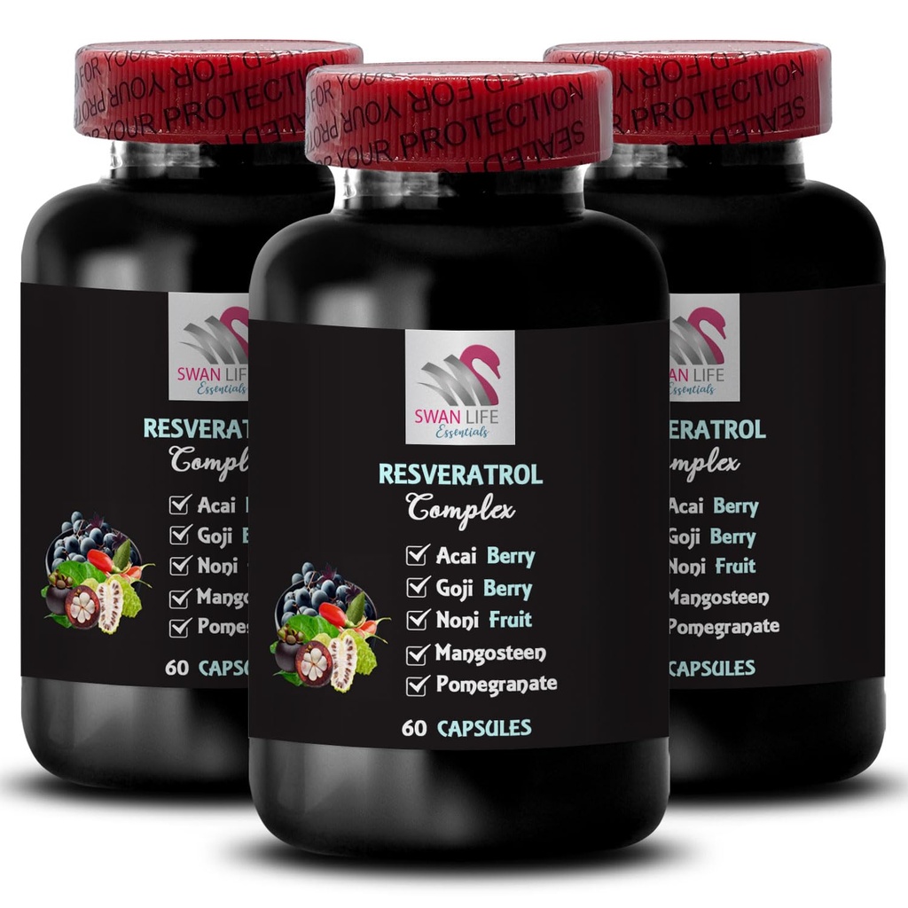 Berry Prednosti - RESVERATROL COMLEX - Dnevni antioksidanti, Acai Berry Moč, Elderberry Boost, Grozdna koža Boost, Granatna energija, Goji Berry moč, Hidracija Factor 3 steklenice 180 Kapsule