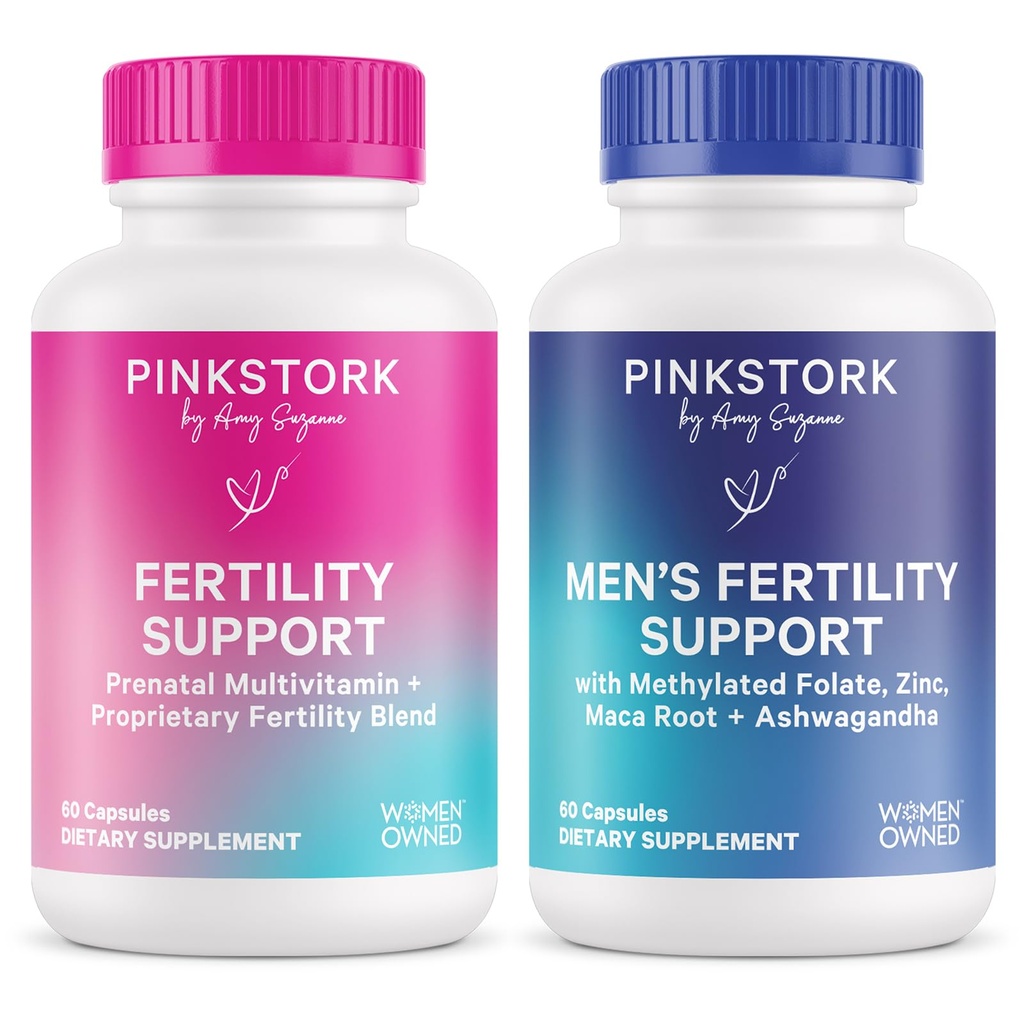 Pink Stork & Blue Stork Njegova in njena rodovitnost paket: Plodnost dopolnila za ženske, plodnost dopolnila za moške, plodnost prenatalni vitamin, Vitex, Inositol, Folat, Vitamin B6, 60 Kapsule