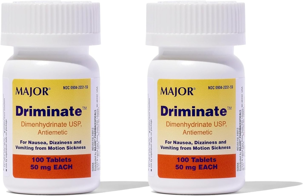MAJOR Driminat - dimenhidrinat 50 mg tablete za bolezen z gibanjem - zdravilo proti slabosti - 100 tablet (2 pakiranji)