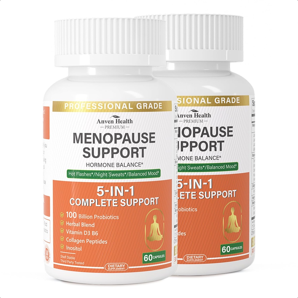 Menopause dopolnila za ženske Menopause Probiotics Relief,Vitamin D3 & B6,Podpora vroče bliskavice, nočno potenje, napenjanje in Gut zdravje s črno Cohosh, Collagen 