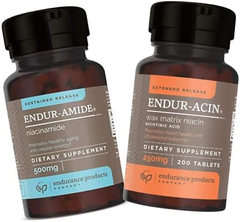 Vzdrževalni izdelki EPC Podjetje NAD+ Niacinamid B3, Endur-amid 500 mg 200 tablet in ENDUR- ACIN 250 mg Niacin - razširjena sprostitev za optimalno absorpcijo in nizko flush vitamin B-3, 200 tablet