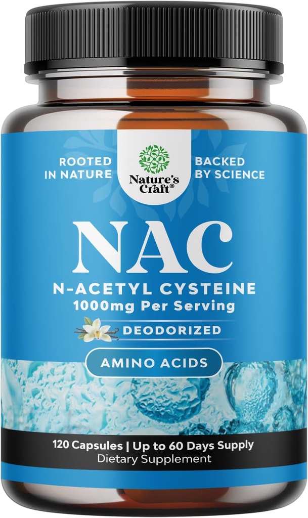 NAC dodatek N-Acetil Cysteine 1000mg - Veganska visoka absorpcija Ne-Smrdeči NAC 1000mg Kapsule Glutation Predkursor za čiščenje jeter Detox in popravila Plus Lung zdravje in imuniteto (2 meseca)