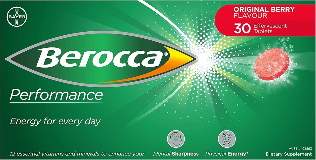 Berocca Performance 30 šumeče tablete- Original Berry Flavor International Različica Caffeine Free