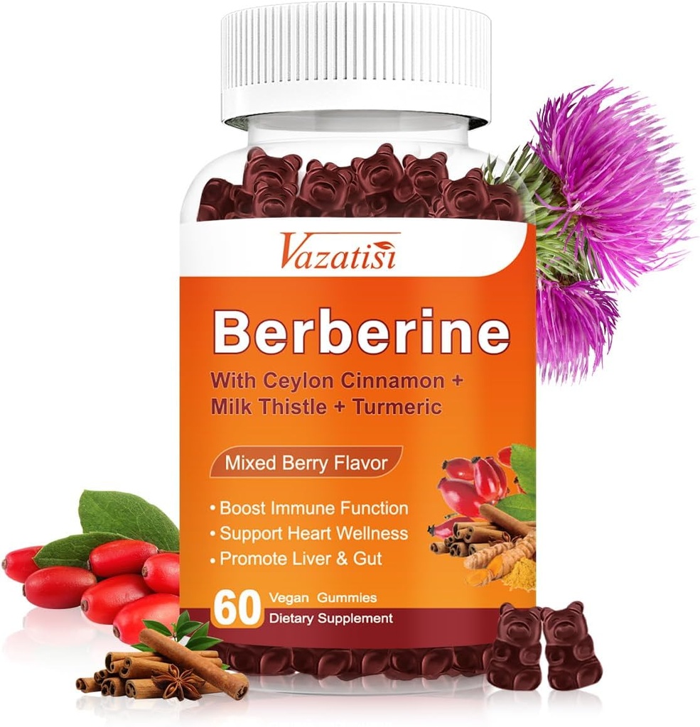 1500mg Berberine Gumies, Visoka moč Berberine dodatek s Ceylon Cimet Gumies, Kurkuma, Magnezij, Sugar Free, Non-GMO, Gluten-free - mešane jagode arome 60