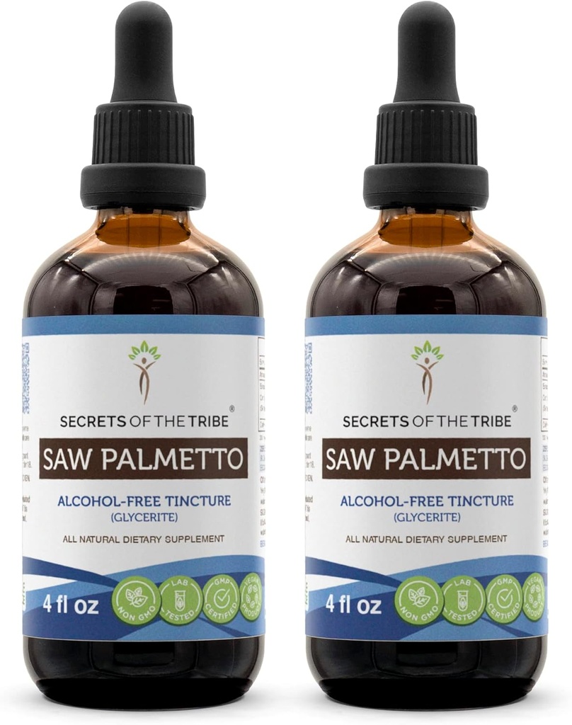 žaga Palmetto Tinkture Tekoči ekstrakt brez alkohola, žaga Palmetto (Serenoa Repens) Suho jagodičje (2x4 FL OZ)