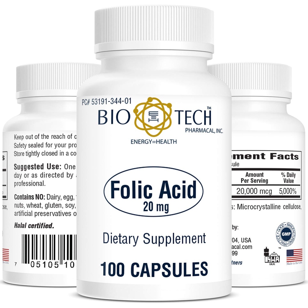 Bio-Tech Pharmacal Folic Acid (20 mg, 100 števk)