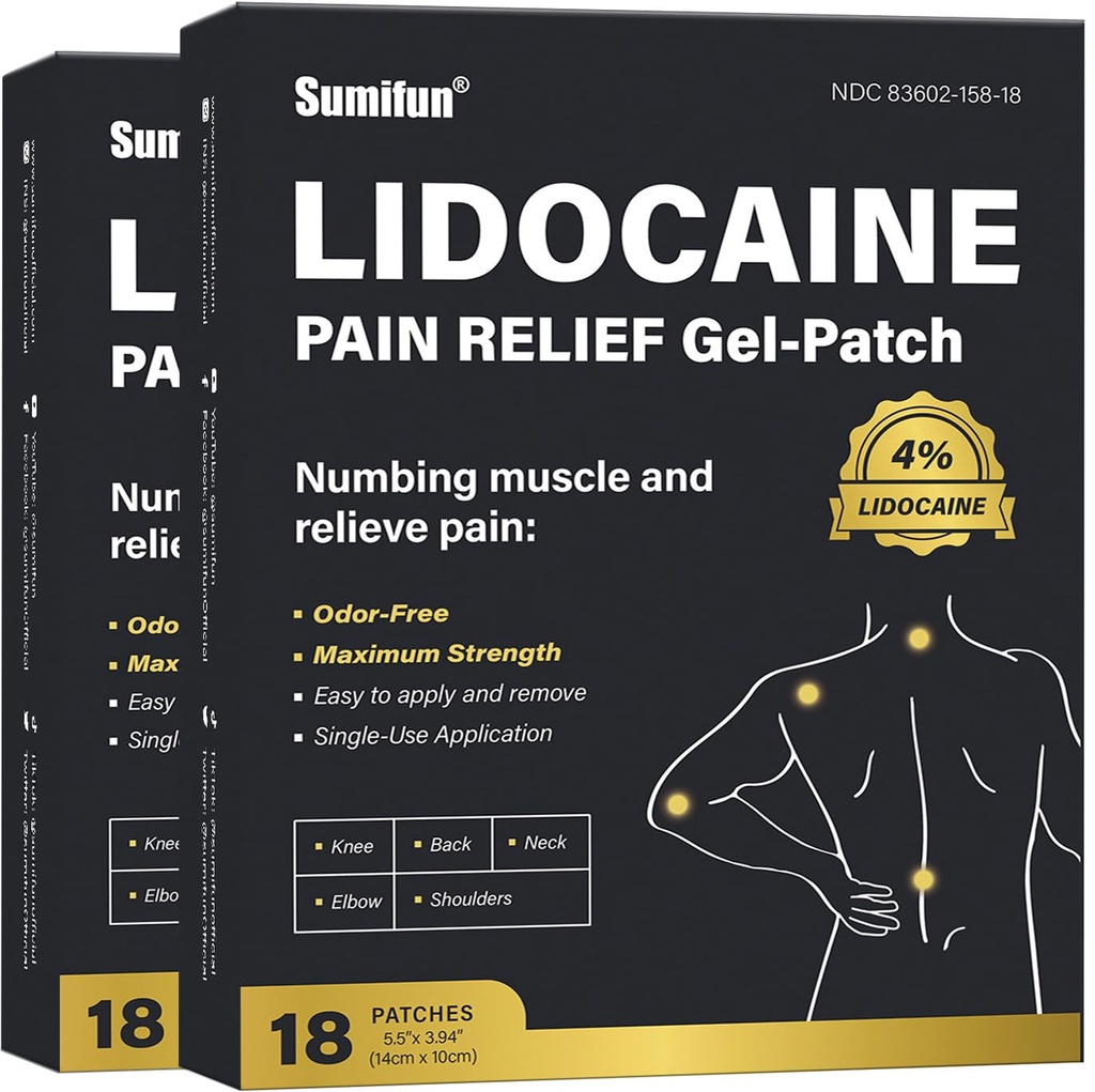 Sumifun 4% Lidokain Pain Relief Patches - 36 Štetje obližev za hrbet, ramena, mišice, sklepi, Koleno Pain Relief - Spodnji hrbet Pain Relief Products - Pain Patches Največja moč Lidokain