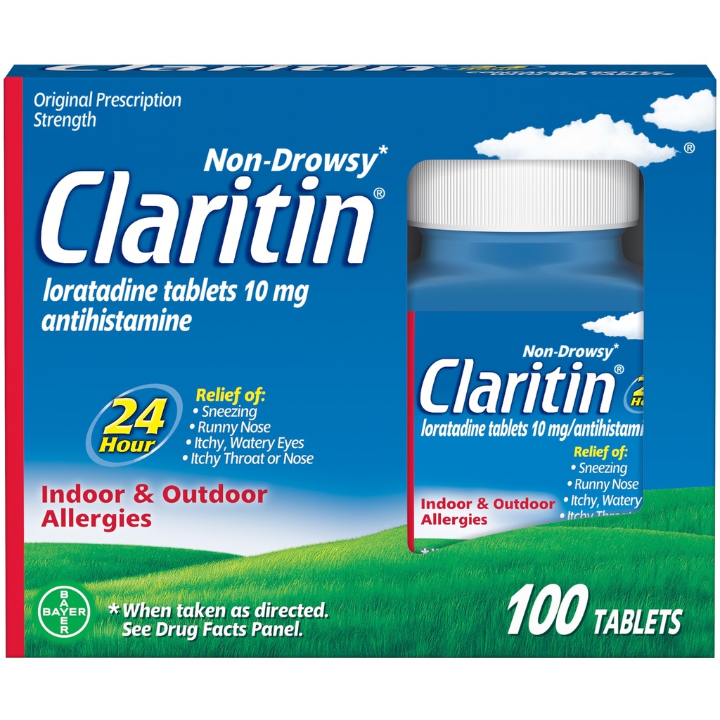 Klaritin alergija Medicina za odrasle, 24 ur ne- Motna Loratadin 10 mg tablete, Antihistaminik, 100 tablete