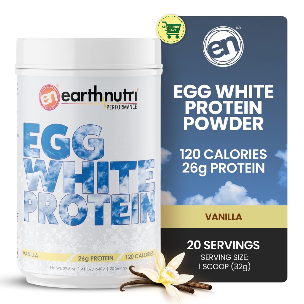 EarthNutri - Beljakovine iz jajc v prahu dodatek za pred, intra ali post vadbe, 26g beljakovin na serviranje, podpira mišično moč in regeneracijo, brez umetnih dodatkov - Vanilla 20 Servings (640g)