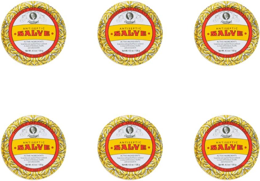 Rawleigh Antiseptična Salve Iconic Rumeni veliki kositer: 4.5 oz, večpotezno mazilo Soothes cuts, Bruises, Draženje, s turpentinom, Fenol, bombažno olje & Paraffin, Original Formula - Pack po 6