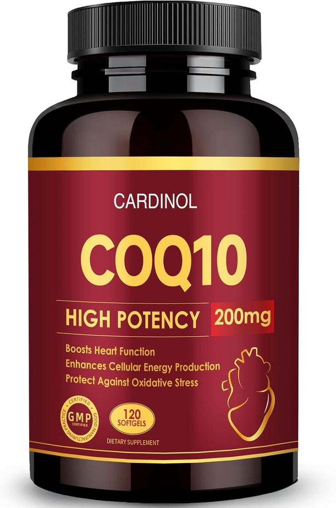 CoQ10 200mg Softgels s PQQ & Omega 3, maksimalna absorpcija Koencim Q10, Močen antioksidant za zdravje srca in energije, 120 Število, 4 Mesec dobave, Non-GMO