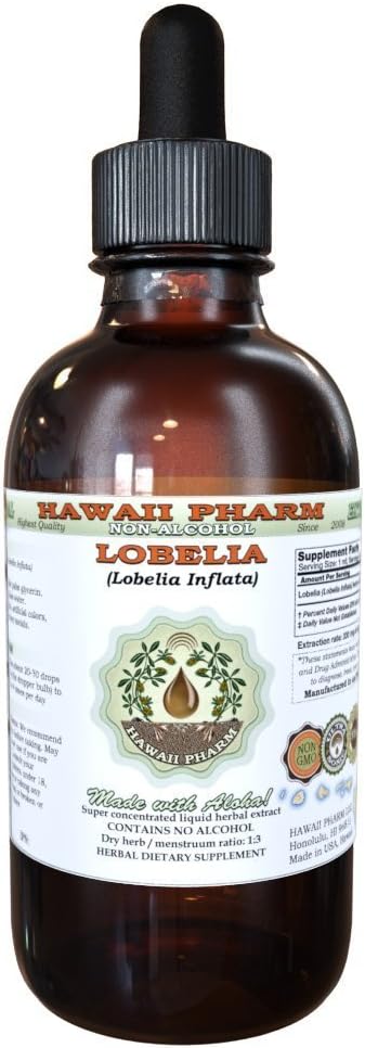 Lobelia brez alkohola tekoči ekstrakt, organska Lobelia (Lobelia Inflata) Suhi Herb Glycerite Havaji Pharm naravni zeliščni dodatek 4 oz