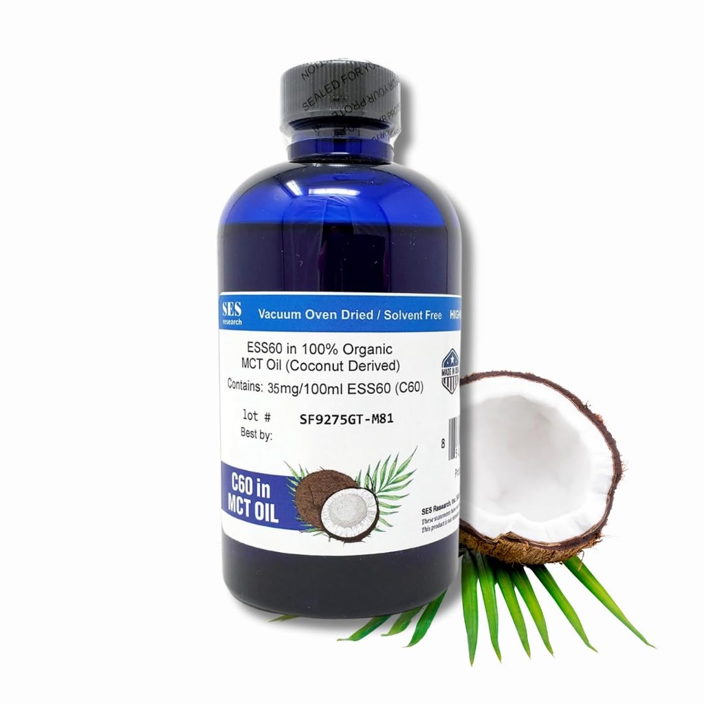 SES Raziskave C60 Ekološko olje MCT Kokosovo olje - 99,99% Carbon60 - Antioksidant Nootropni dodatek - Za dolgoživost - Spanje - Energija & Immuniteta 4Oz
