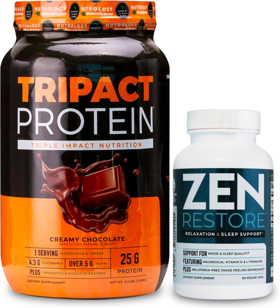 Nutrologija TRIPACT Protein Powder, 7-v-1 Zamenjava obroka Shake, kremna čokolada (40 serviranja) Zen Natural Magnezij dodatek (30 serviranja)