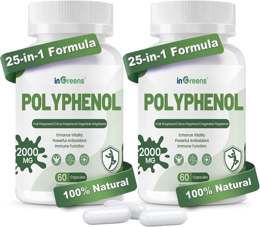 25-v-1 polifenoli, 2000MG Močni antioksidanti in polifenol za obrambo starosti, polifenol Superfood, Quercetin, Resveratrol, rastlinsko-energetska, Imunska podpora, 120 kapsul