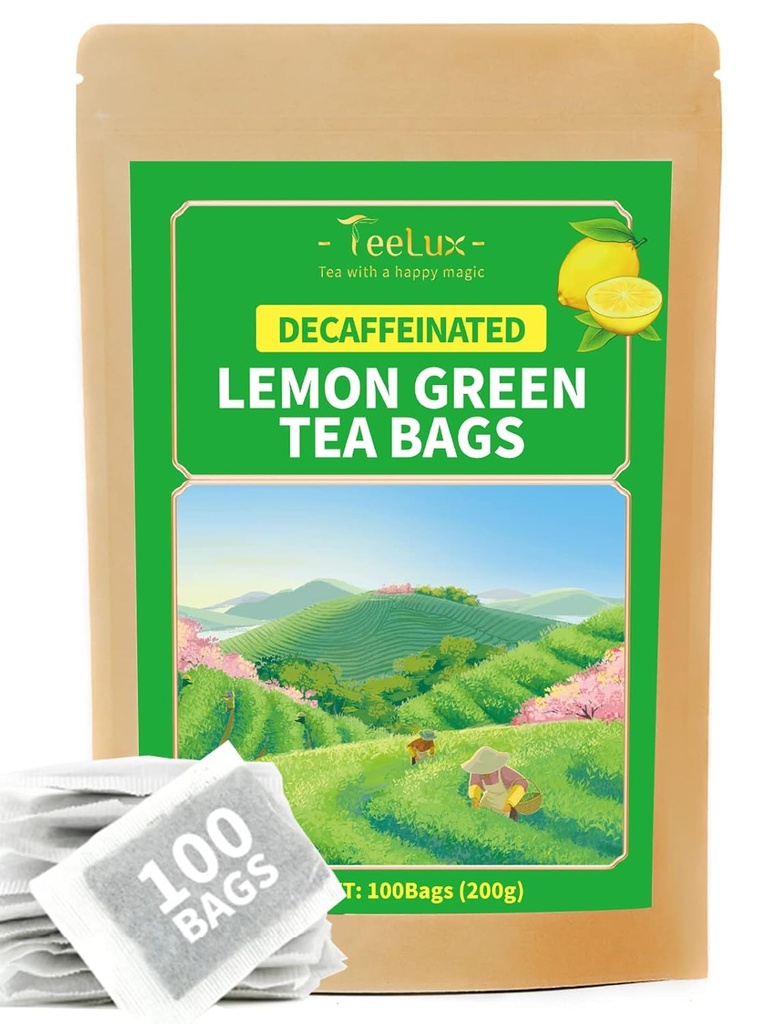 TeeLux Brezkofeinski Lemon Zeleni čaj, gladek brezkofeinski zeleni čaj z osvežilnim limonom Aroma & aroma, 100 grof