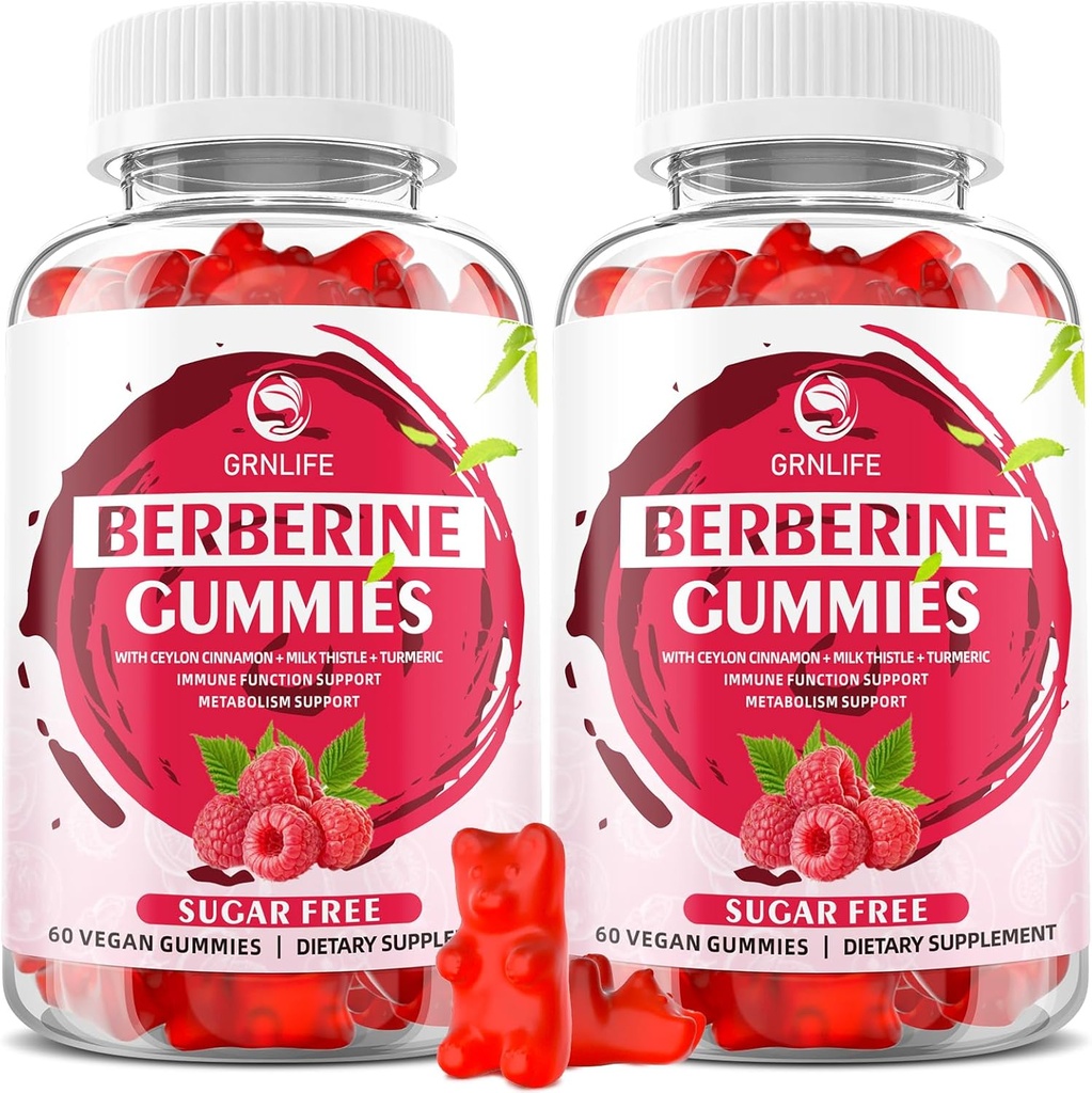 Berberine Gumies s Ceylon Cinnamon 1500mg visoke jakosti Berberine HCL dodatek za imuno in metabolizem podpora, sladkor brezplačno, malina aroma - 120 Count