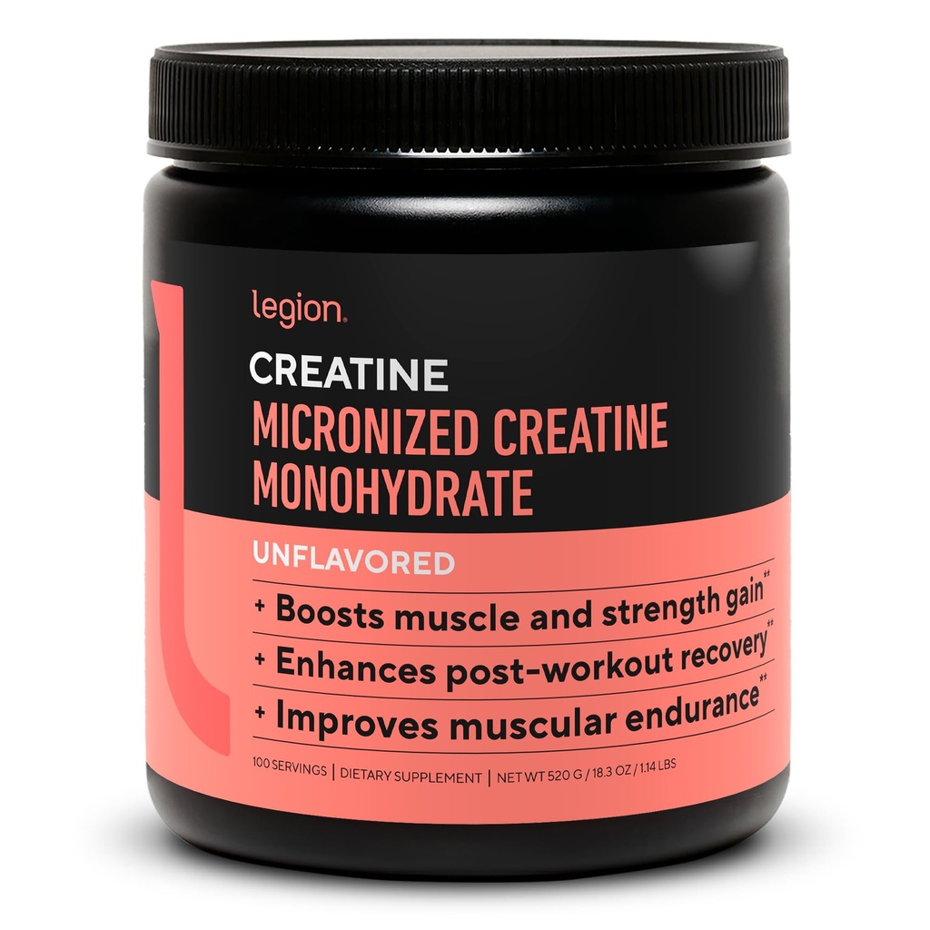 LEGION Micronized Kreatin monohidrat dodatek - Čist kreatin v prahu za pridobivanje mišic in post vadbe recovery - Micronized Kreatin dodatek za maksimalno absorpcijo (100 serving, nearomatizirana)