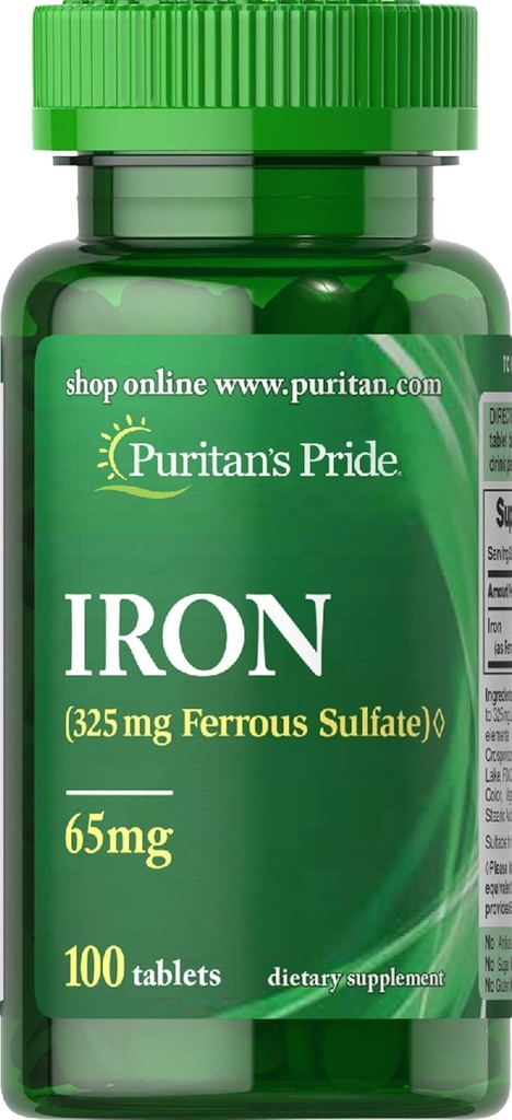 Puritanci Ponos Železo Ferrous Sulfate 65 Mg tablete, 100 Število